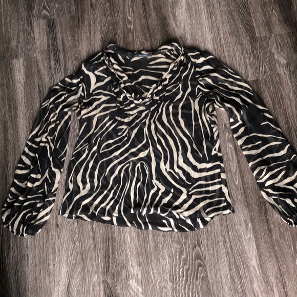 Tahari Sheer Long Sleeve Patterned Top - Picture 1 of 7